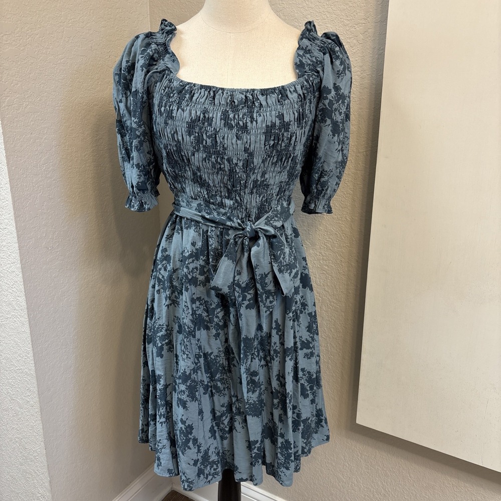 GAL MEETS GLAM Shiloh Floral Off the Shoulder Smocked Mini Dress Size 12
